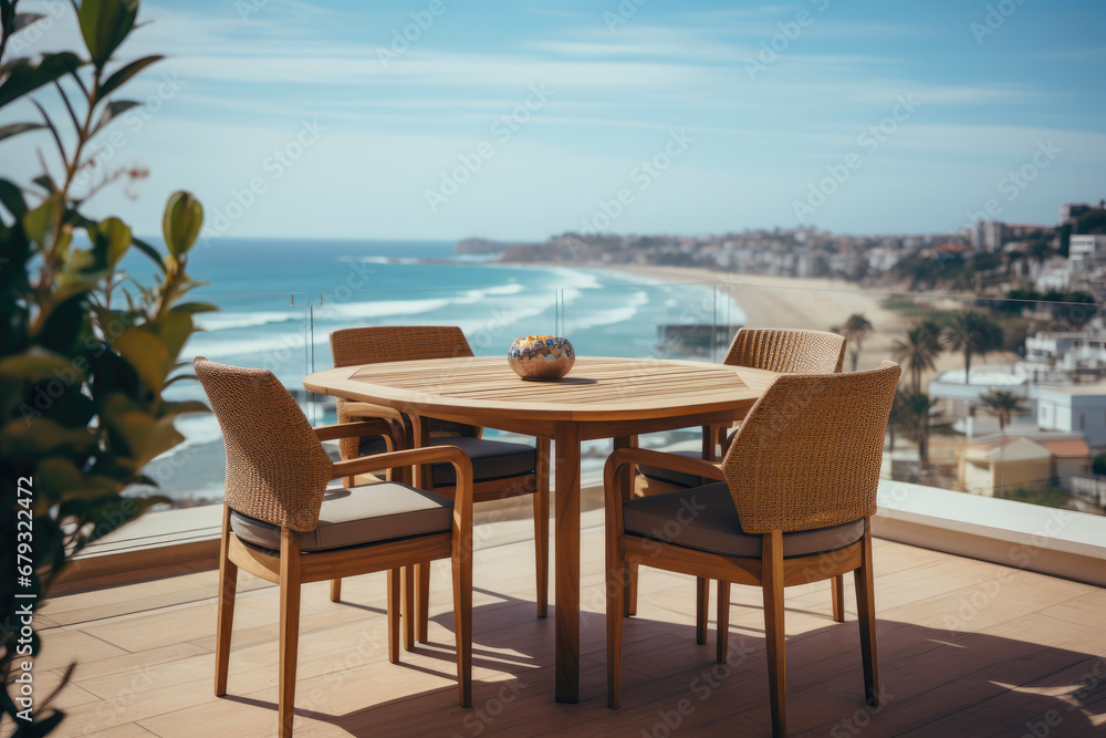 Fototapeta premium Chic Coastal Living: Al Fresco Rooftop Dining