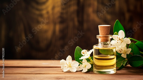 Jasmine essential oil in a bottle. Generative AI,
