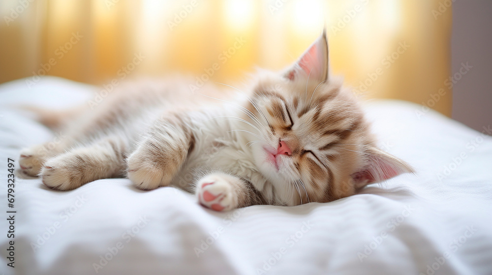 The kitten is sleeping in bed. Generative AI, The kitten is sleeping in bed. Generative AI,