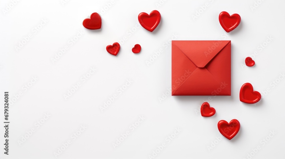 Eternal Love Captured: timeless scene for Valentine's Day with a love letter and a red box atop a pristine white background. Eternal Love Captured: timeless scene for Valentine's Day with a love letter and a red box atop a pristine white background.