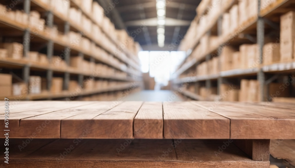 Background with a table in the warehouse. Storage room in the background. Background with a table in the warehouse. Storage room in the background.