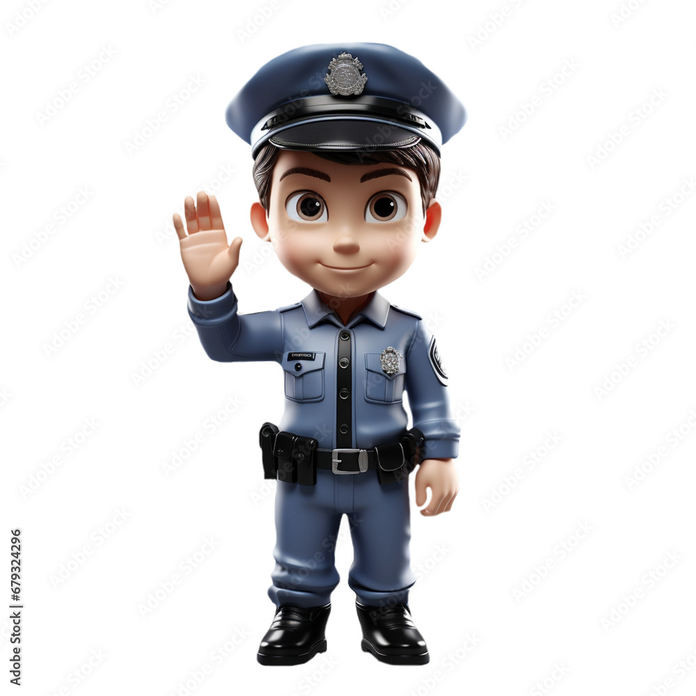 a 3d young police isolated on isolated transparent background png. Generated with Ai