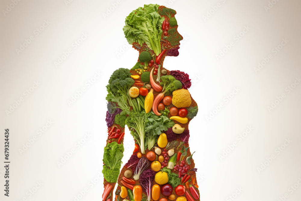 Vegetables and fruits in the form of a human body.