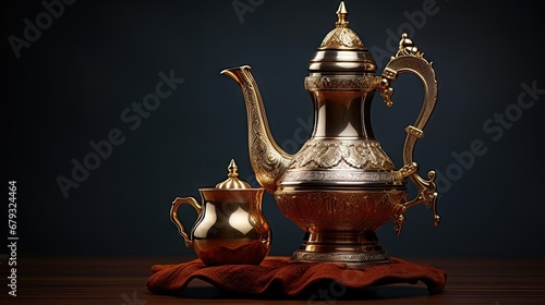 Arabic Coffee pot traditional. Saudi Coffee Dallah, A still life of Saudi traditional coffee pot or Dallah, Traditional Hospitality (Saudi Arabia). photo