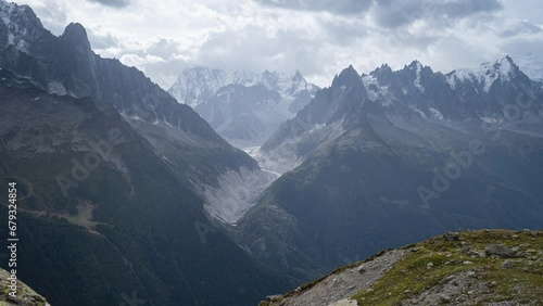 Clouds over the Mer de Glace glacier in Chamonix, France