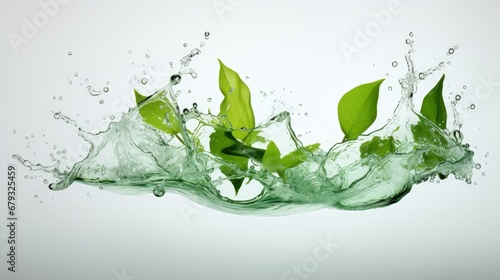 Recycling sign made of water splashes with green leaves