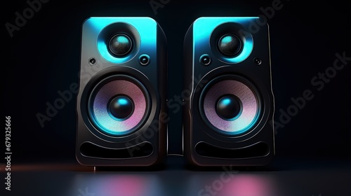 stereo speakers isolated on dark background. Minimalism concept. 3d rendering