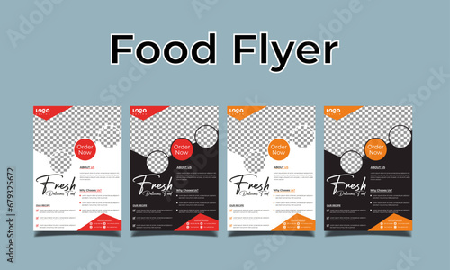 Fast food restaurant business marketing social media post or web banner template design with abstract background, logo and icon. Fresh pizza, burger and pasta online sale promotion flyer or poster.