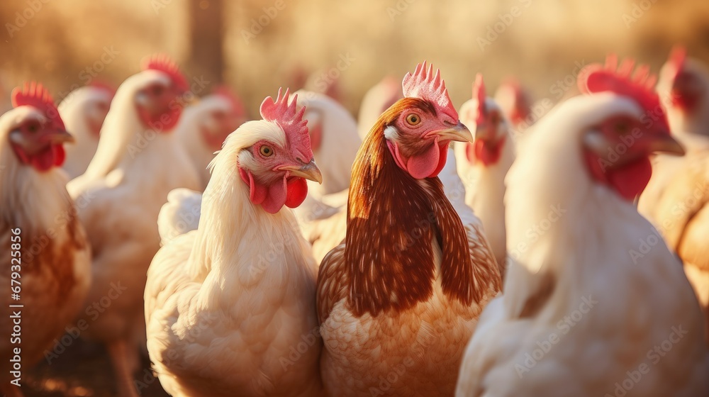Fototapeta premium Chickens broilers on the farm. Selective focus.animals