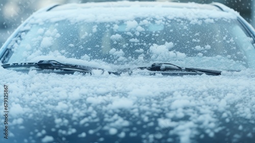 of winter with a close-up shot of a car screen covered in snow