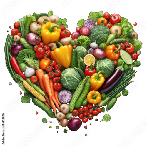 Garden of Love: Heart-Shaped Vegetable Pile on Transparent Background, GENERATIVE AI