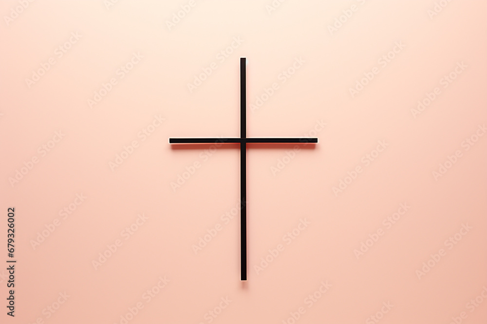 Cross on a pink background, 3d rendering. 