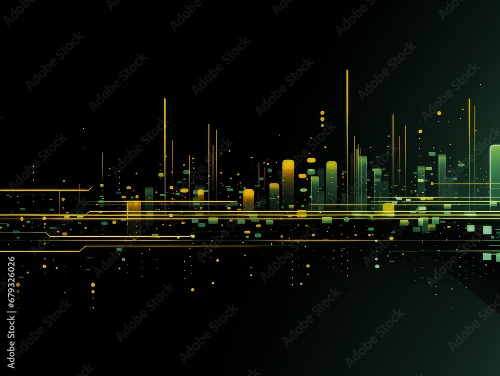 Abstract sci-fi green and yellow background, concept of digital future., AI