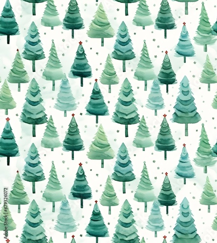Seamless pattern of stylized green Christmas trees on a white background