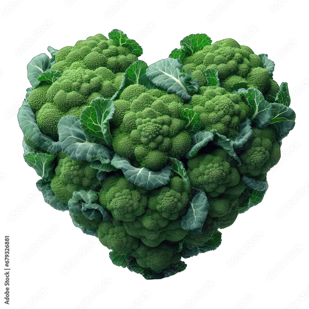 Broccoli Embrace: Romantic Heart Forms on Clear Backdrop, GENERATIVE AI Broccoli Embrace: Romantic Heart Forms on Clear Backdrop, GENERATIVE AI