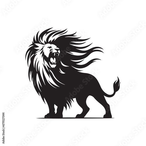 Wildlife Drama: Lion Attacking Silhouette - An Arresting Image Portraying the Ferocious Energy and Unbridled Force of a Lion in Action.