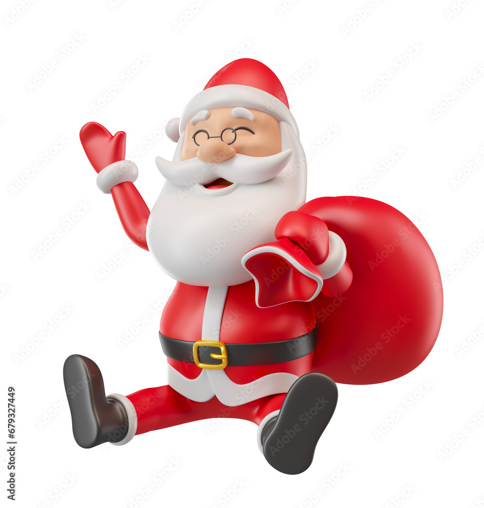 Santa Claus with bag of gifts in 3d render illustration Santa Claus with bag of gifts in 3d render illustration
