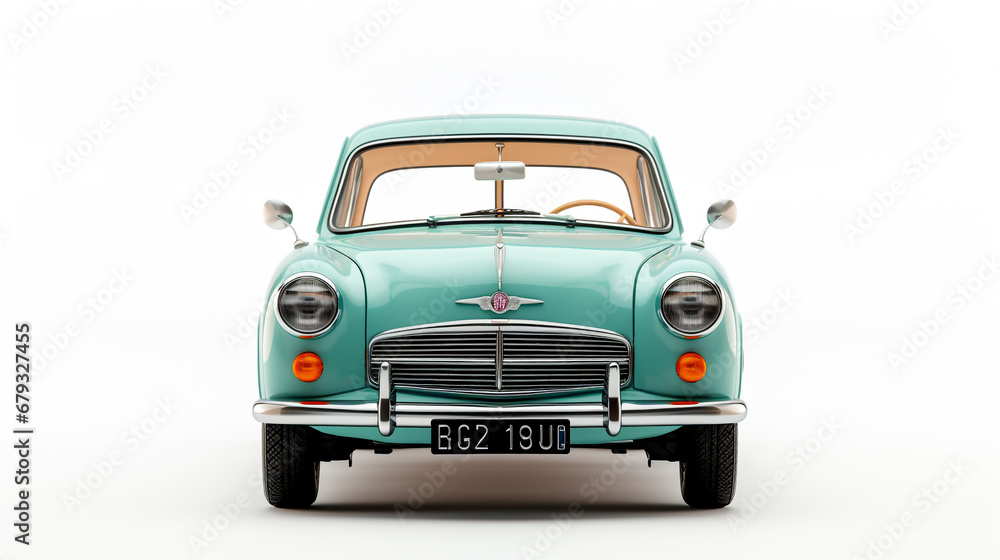 Blue vintage Car On a White Background 