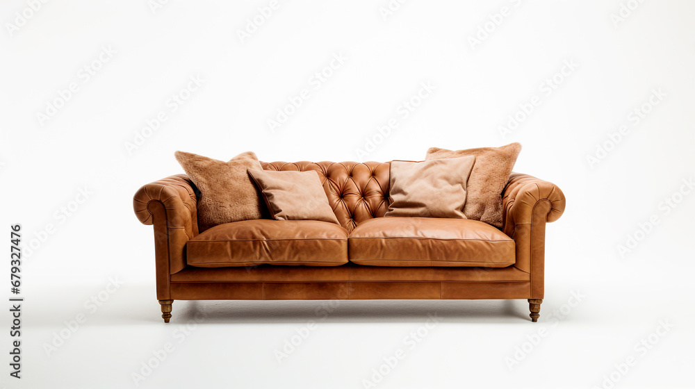 Chesterfield Tobacco Brown Leather Sofa 2 Seater on a white background Chesterfield Tobacco Brown Leather Sofa 2 Seater on a white background