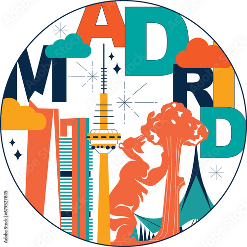 Madrid culture travel set, famous architectures and specialties in flat design. Business travel and tourism concept clipart. Image for presentation, banner, website, advert, flyer, roadmap, icons