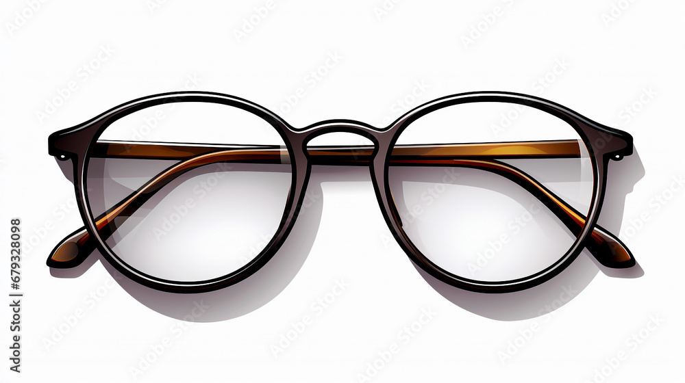 Shiny Black Round Plastic Optical Eyeglasses  on a white background - obrazy, fototapety, plakaty 