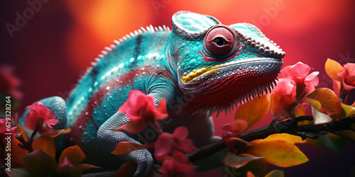 colorful chameleon on a flower. ai generative © Oleksandr
