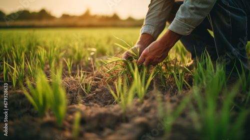 farmer working in the field. He's analyzing his land. ai generative