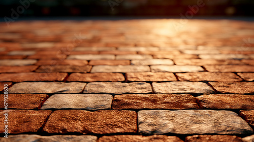 Road background of stone slabs with sun reflection close up