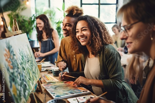 group of adults in painting class photo