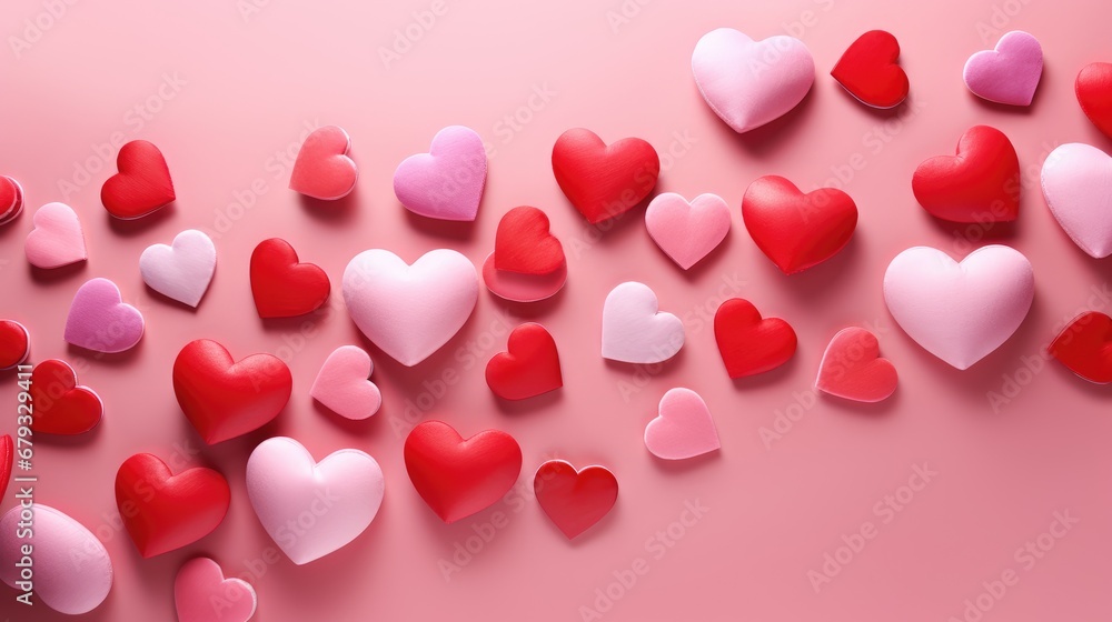 Valentine's Day concept. hearts on isolated light pink background with copyspace
