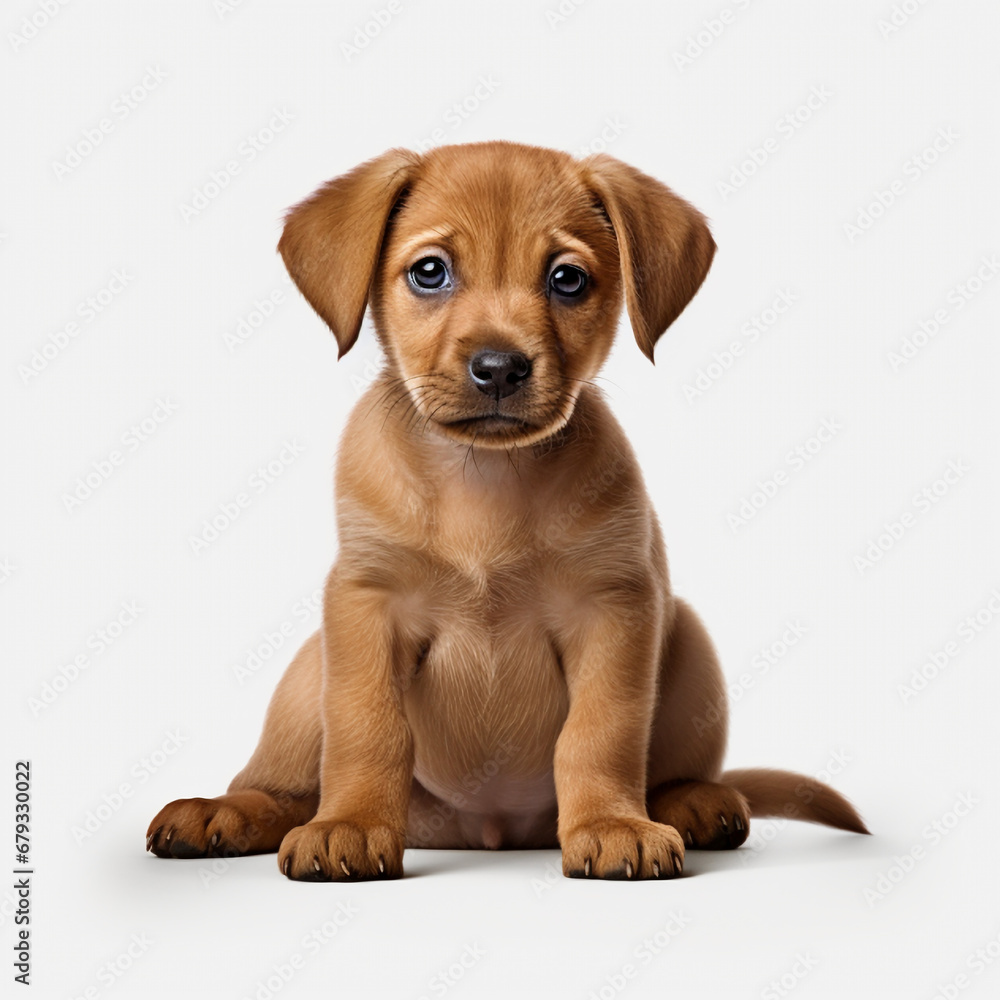 Cute dachshund puppy sitting isolated on white background. AI Generation.