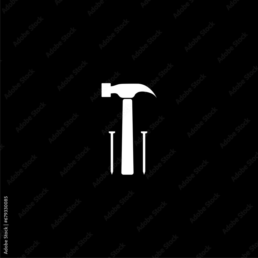 Hammer and nail icon. Hammer and nail brand logo design element. Hammer and nail icon. Hammer and nail brand logo design element.