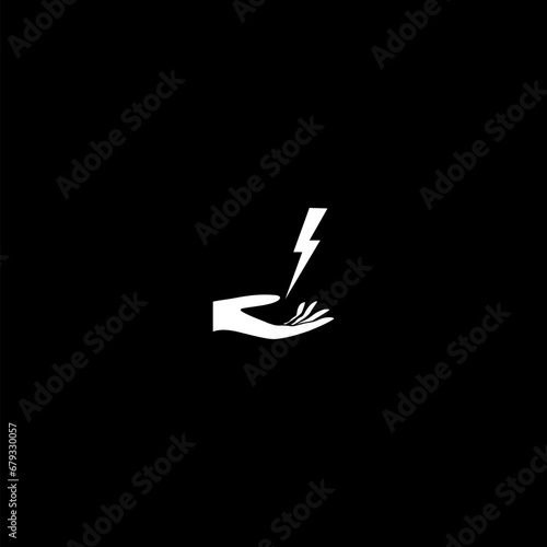Hand with lightning bolt icon on black background