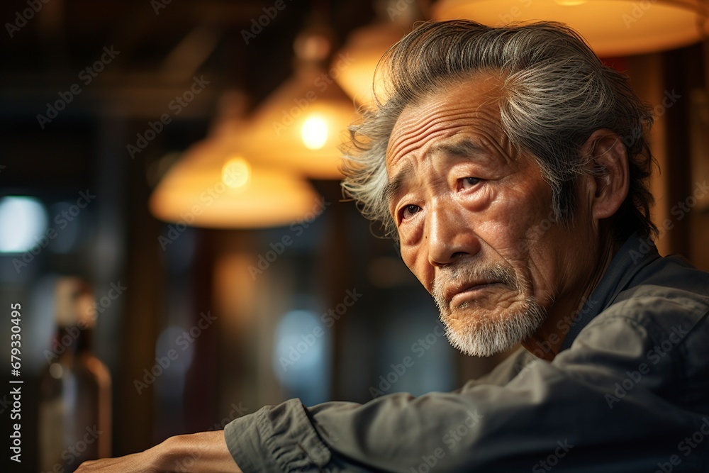 senior Asian man thinking very seriously senior Asian man thinking very seriously