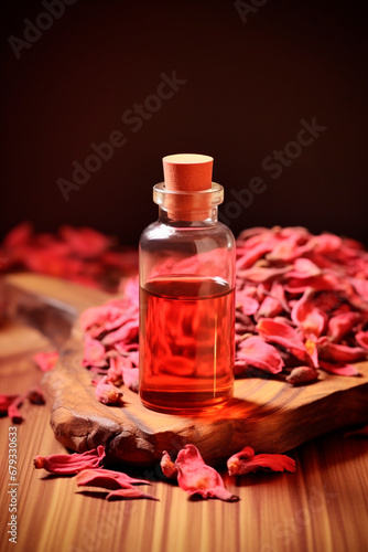 Rosewood essential oil in a bottle. Generative AI,