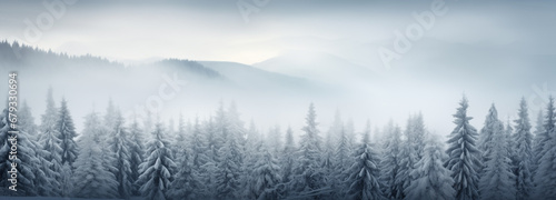 Winter background with fir trees with copy space.