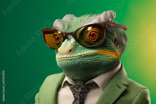 Green Glamour: Chameleon Sporting Sunglasses
