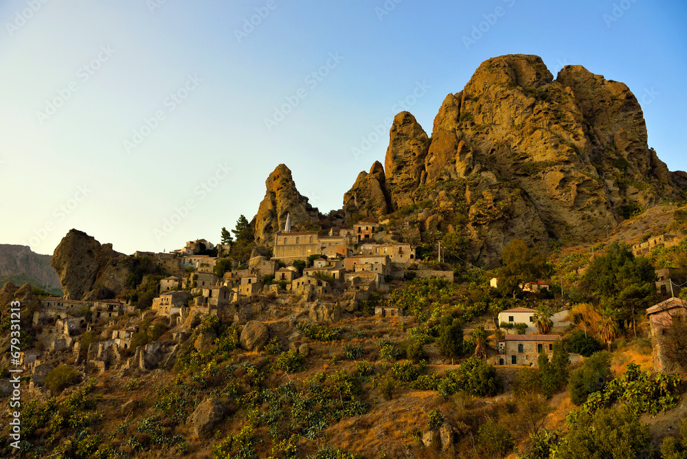 the perched village of Pentedattilo Calabria Italy