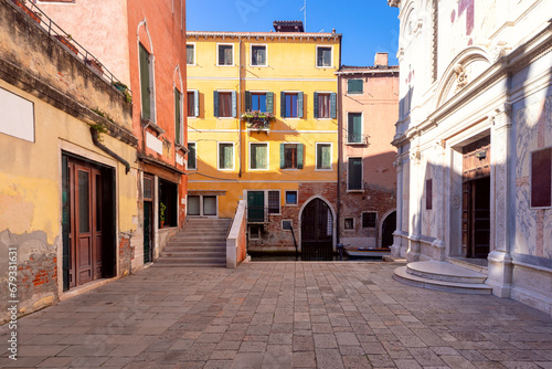 Venice. Old traditional colorful stone houses in the old part of the city. © pillerss