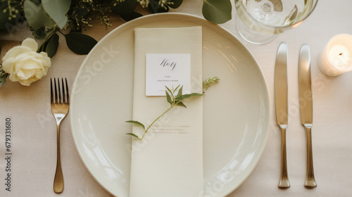 Minimalistic Wedding Menu: Aerial View of Tranquil Design in Light Yellow, White, and Sage Green