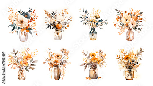 Dried flowers watercolor clipart herbarium wild plants isolated photo