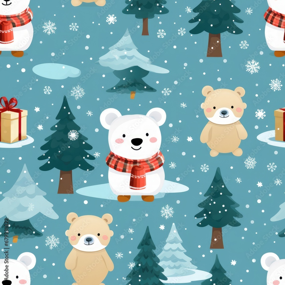 Christmas cute cartoon seamless blue background Christmas cute cartoon seamless blue background