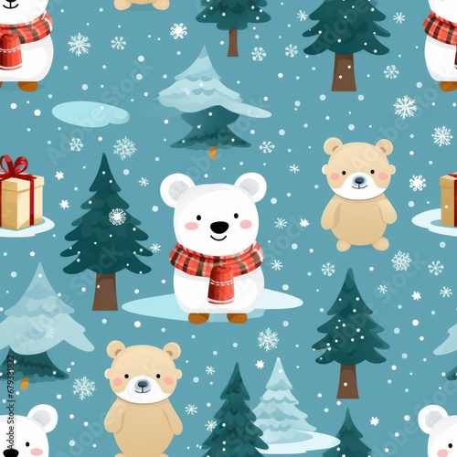 Christmas cute cartoon seamless blue background