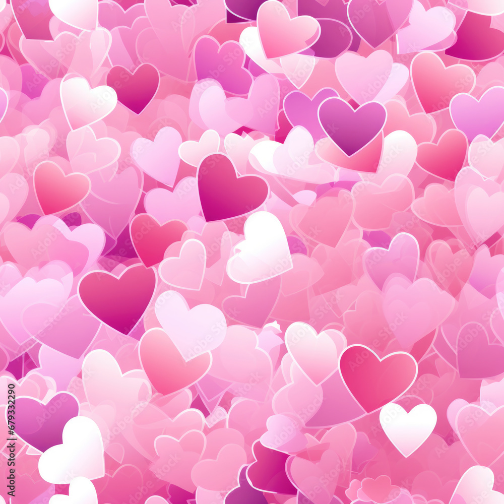 Seamless pattern of pink hearts on a background.
