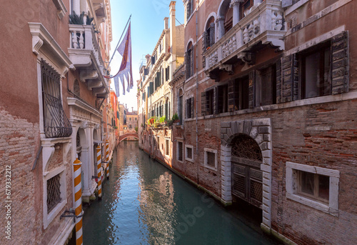 Venice. Old stone traditional houses over the canal.