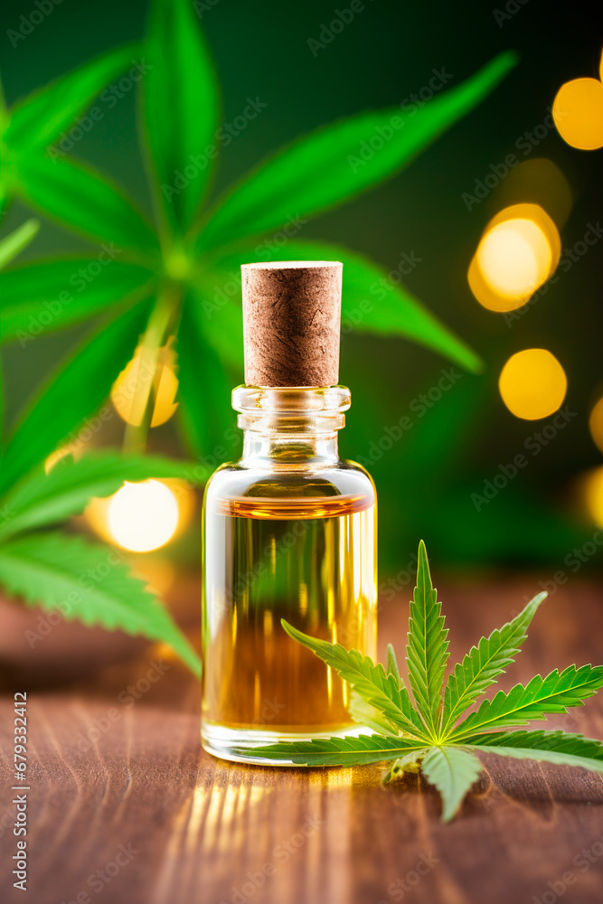 Hemp essential oil in a bottle. Generative AI, Hemp essential oil in a bottle. Generative AI,