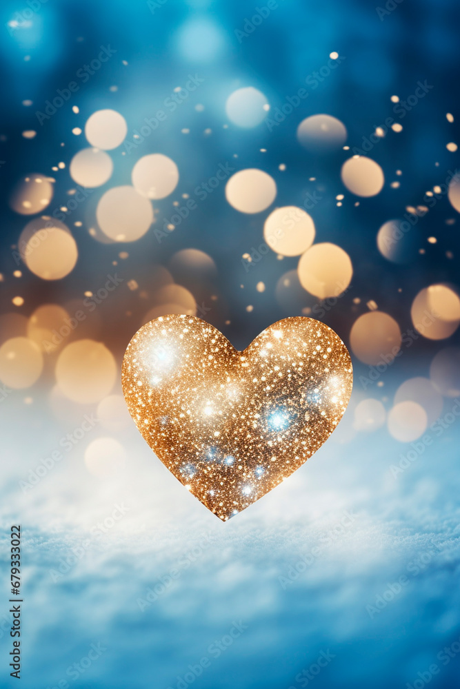 Fototapeta premium Bokeh heart in the snow. Generative AI,