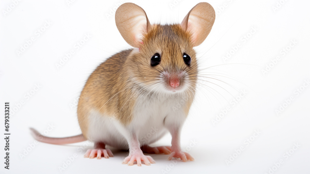 A photograph of cute and adorable mouse on white background A photograph of cute and adorable mouse on white background