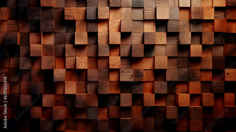 Brown wooden cubes wall background