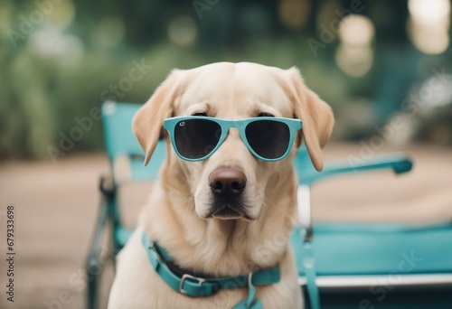 Adorable Labrador Dog with Blue Sunglasses on Cute Summer Sale Banner